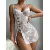 Luz&Pos Arias Closet Beyaz Tül Dantelli Taşlı Fantezi Gecelik
