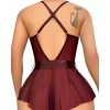 Luz&Pos Arias Closet Bordo Dantel İşlemeli Kurdelalı Fantezi Tül Babydoll
