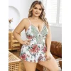 Luz&Pos Arias Closet Büyük Beden Beyaz Üstüne Çiçek Desenli Dantel İşlemeli İnce Askılı Şort Gecelik
