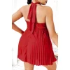 Luz&Pos Arias Closet Büyük Beden Kırmızı Fırfırlı Boyundan Bağlamalı Gecelik