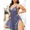 Luz&Pos Arias Closet Büyük Beden Lacivert Dantel İşlemeli İnce Askılı Saten Fantezi Gecelik