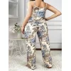 Luz&Pos Arias Closet Büyük Beden Mavi Çiçek Desenli İnce Askılı 2li Saten Pijama