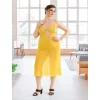 Luz&Pos Arias Closet Büyük Beden Sarı Dantelli Tül Fantezi Uzun Yırtmaçlı Gecelik