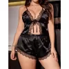 Luz&Pos Arias Closet Büyük Beden Siyah Dantel İşlemeli Saten Şortlu Takım