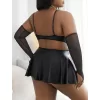 Luz&Pos Arias Closet Büyük Beden Siyah Parlak Deri Fantezi Elbise