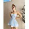 Luz&Pos Arias Closet Dantel İşlemeli Boyundan Bağlamalı Mavi Saten Gecelik