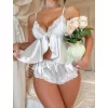 Luz&Pos Arias Closet Dantel İşlemeli İnce Askılı Beyaz Saten Şortlu Takım