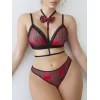 Luz&Pos Arias Closet Ekoseli Dantel İşlemeli Papyon Detaylı Fantezi Sütyen Strıng Takımı