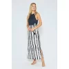 Luz&Pos Arias Closet Keten Dokuma Yırtmaçlı Çizgi Desenli Uzun Elbise