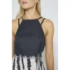 Luz&Pos Arias Closet Keten Dokuma Yırtmaçlı Çizgi Desenli Uzun Elbise