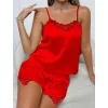 Luz&Pos Arias Closet Kırmızı Dantel Detaylı İnce Askılı Saten Şortlu Takım