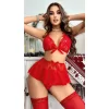Luz&Pos Arias Closet Kırmızı Dantel İşlemeli Etekli Sütyen Fantezi Takım