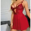 Luz&Pos Arias Closet Kırmızı Dantel İşlemeli Göğüs İp Detaylı Fantezi Tül Gecelik Takımı
