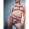 Luz&Pos Arias Closet Kırmızı Fantezi Deri Sütyen Külot Harness