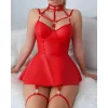Luz&Pos Arias Closet Kırmızı Fantezi Parlak Deri Şık Club Elbise