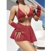 Luz&Pos Arias Closet Kırmızı Parıltılı Eldivenli Etekli Fantezi Takım