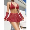 Luz&Pos Arias Closet Kırmızı Parıltılı Eldivenli Etekli Fantezi Takım