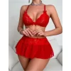 Luz&Pos Arias Closet Kırmızı Transparan Fantezi Etekli Bolero Sütyen Takım