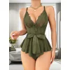 Luz&Pos Arias Closet Koyu Yeşil Dantel İşlemeli Kurdelalı Fantezi Tül Babydoll