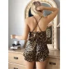 Luz&Pos Arias Closet Leopar Desenli Sırt Çapraz Askılı Saten Şortlu Pijama Takımı