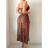 Luz&Pos Arias Closet Leopar Desenli Yırtmaçlı Fantezi Uzun Gecelik