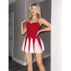 Luz&Pos Arias Closet Özel Tasarım Kırmızı Etekleri Beyaz Pileli Elbisesi