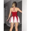 Luz&Pos Arias Closet Özel Tasarım Kırmızı Etekleri Beyaz Pileli Elbisesi