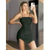 Luz&Pos Arias Closet Özel Tasarım Siyah Derin Yırtmaçlı Kenarları Büzgülü Fantezi Mini Club Elbisesi