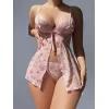 Luz&Pos Arias Closet Pembe Dantel İşlemeli Çiçek Desenli Fantezi Gecelik