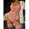 Luz&Pos Arias Closet Pembe Dantel İşlemeli Kalp Desenli Fantezi Jartiyer Takımı