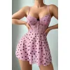 Luz&Pos Arias Closet Pembe Kalp Desenli Dantel İşlemeli Fantezi Gecelik