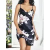 Luz&Pos Arias Closet Siyah Askılı Çiçek Desenli Midi Saten Gecelik