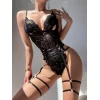 Luz&Pos Arias Closet Siyah Dantel İşlemeli Fantezi Body Jartiyer Takımı