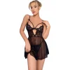 Luz&Pos Arias Closet Siyah Dantel İşlemeli Göğüs İp Detaylı Fantezi Tül Gecelik Takımı