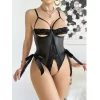 Luz&Pos Arias Closet Siyah Dantel İşlemeli Özel Bölgesi Açık Fantezi Deri Body