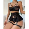 Luz&Pos Arias Closet Siyah Dantelli Göğüs İp Detaylı Fantezi Jartiyer Takımı