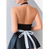 Luz&Pos Arias Closet Siyah Göğüs Dekolteli Boyundan Bağlamalı Mini Etekli Fantezi Deri Hizmetçi Kostümü