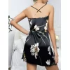Luz&Pos Arias Closet Siyah İnce Askılı Çiçek Desenli Saten Gecelik