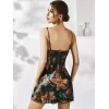 Luz&Pos Arias Closet Yeşil Turuncu Çiçek Desenli Sırt Dekolteli İnce Askılı Saten Gecelik
