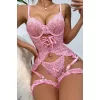 Özel Tasarım Dantelli Fantezi Pembe Jartiyer Takımı