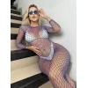 Özel Tasarım Geniş File Mavi Fantezi Vücut Çorabı