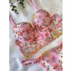 Özel Tasarım Pembe Dantel İşlemeli Çiçek Desenli Destekli Bralet Takımı