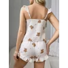 Pamuklu Ayıcık Desen Fırfırlı Askılı Şortlu Pijama Takımı