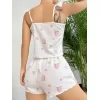 Pamuklu Beyaz Üstüne Çiçek Desen Fırfır Askılı Şortlu Pijama Takımı