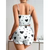 Pamuklu Beyaz Üstüne Siyah Kalp Desen Fitilli Askılı Şortlu Pijama Takımı