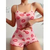 Pamuklu Kiss Öpücük Desen Pembe Şortlu Pijama Takımı