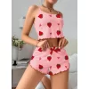 Pamuklu Pembe Üstüne Çilek Desen Fitilli Askılı Şortlu Pijama Takımı