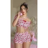 Pembe Çilek Desenli Şortlu Fantezi Sütyen Takımı
