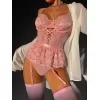 Pembe Dantel İşlemeli Kalp Desenli Fantezi Jartiyer Takımı