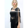 Püskül Detaylı Deri Göğüs Harness, Deri Harness Püsküllü Ceket - Brf999